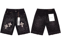 Purple Denim Black Jean Shorts