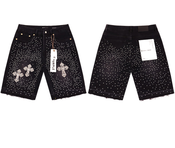 Purple Denim Black Jean Shorts